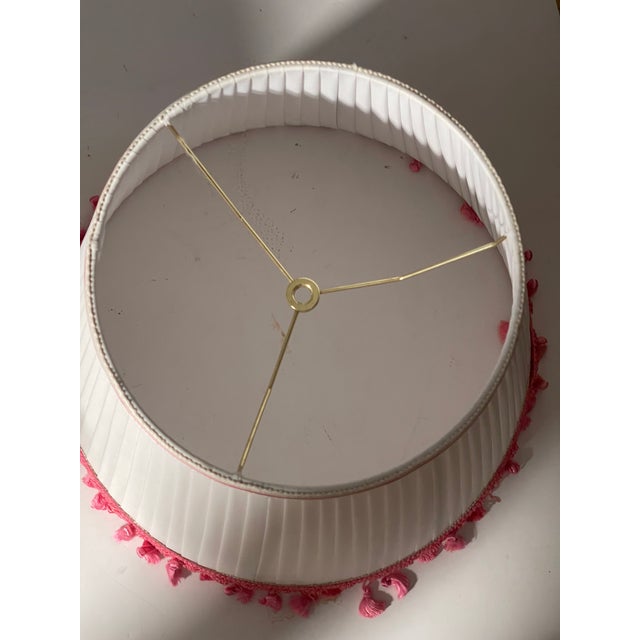 1990s 1990s Shabby Chic White Pleated Lamp Shade With Pink Fringes For Sale - Image 5 of 6