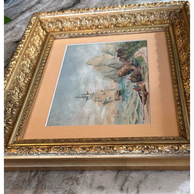 Early 20th Century Antique French Maritime Fine Aquarelle Watercolor, Frame For Sale - Image 5 of 8