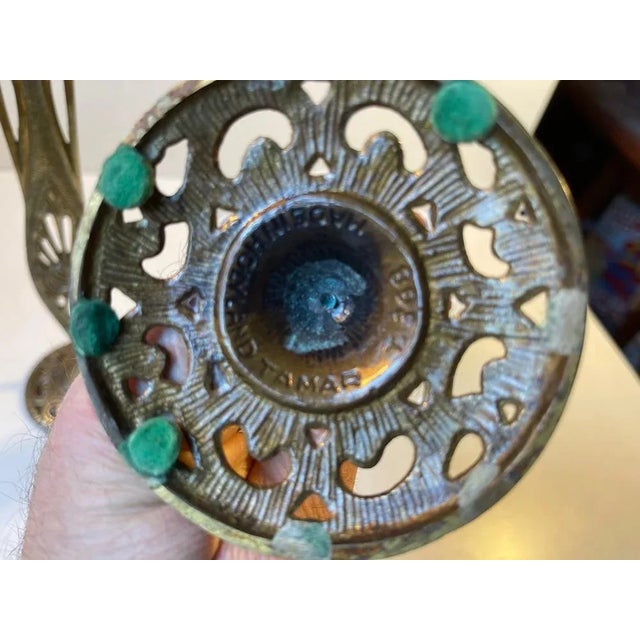 Metal Vintage Israelian Holyland Brass Candlesticks with Green Eliats from Tamar, 1970s, Set of 2 For Sale - Image 7 of 10