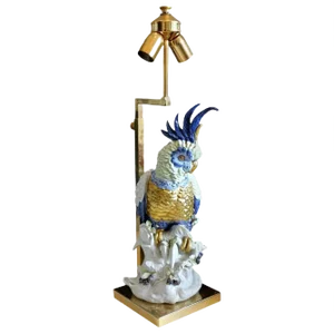 Italian Porcelain Cockatoo Lamp with Shade from Artistiche Firence, 1970s