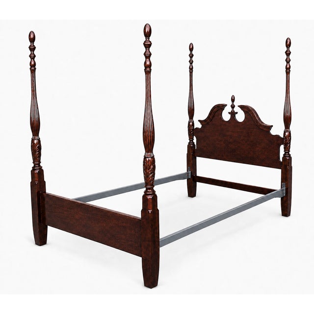 Red 1980s Cherry Queen Size Headboard Foot Board Rails and Supports For Sale - Image 8 of 10
