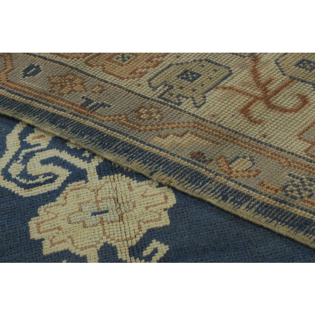 Textile Vintage Oushak Rug in Navy Blue and Cream With Geometric Medallion - Rug & Kilim For Sale - Image 7 of 7