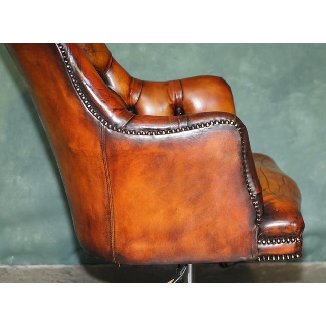 Vintage Tufted Leather Chesterfield Captain's Desk Chair For Sale - Image 12 of 18