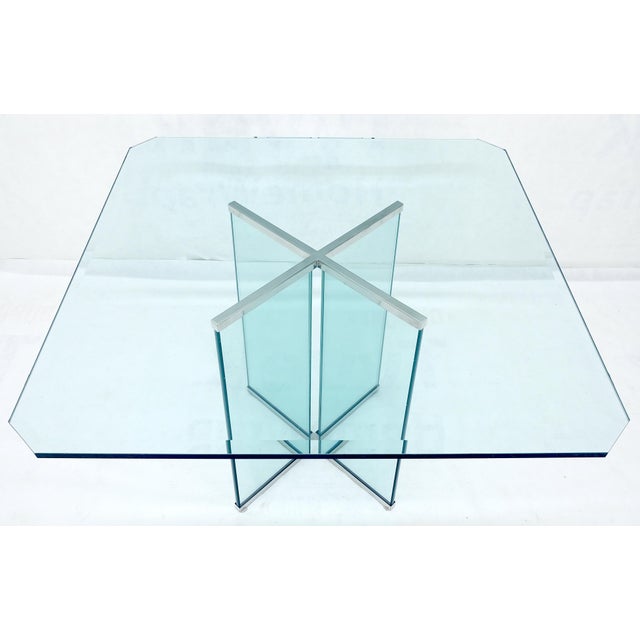 Italian Mid Century Modern 3/4" Thick Beveled Glass Single Pedestal Dining Table For Sale - Image 12 of 12