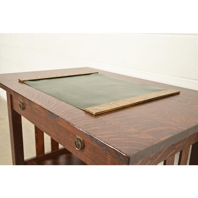 Early 20th Century Tiffany Studios New York Zodiac Bronze Doré Blotter Ends With Leather Desk Blotter For Sale - Image 5 of 14