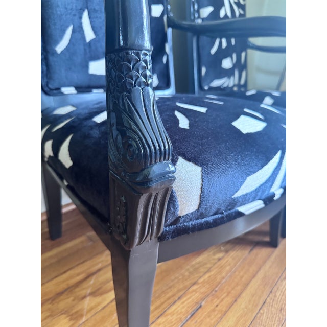 Pair of Lacquered Neoclassical Dolphin Armchairs ~ New Upholstery For Sale - Image 11 of 17