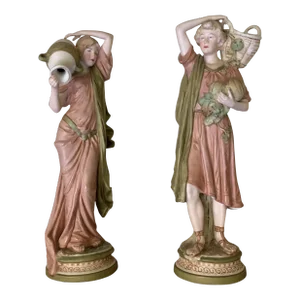 Pair of Stunning Royal Dux Porcelain Water Carriers