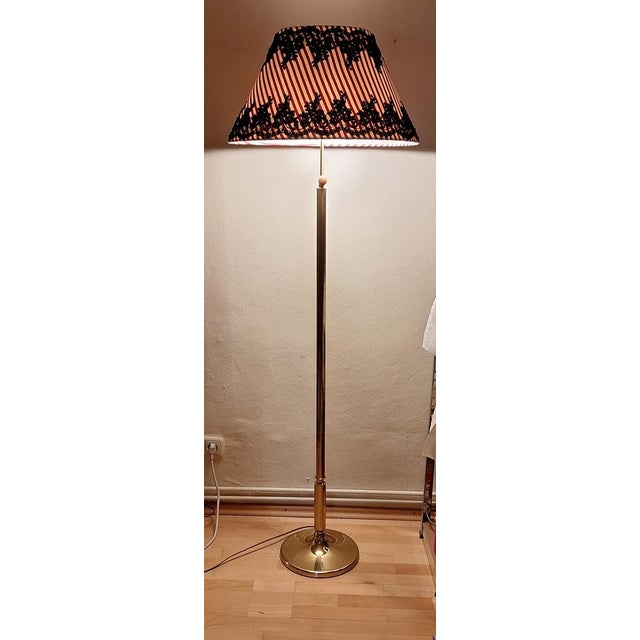 Vintage Floor Lamp with Brass Base and Handmade Fabric Shade by Lamplove, 1980s, in Very Good conditions. Designed 1980 to...