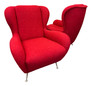 Set of Armchairs in Red Bouclè, 1950s