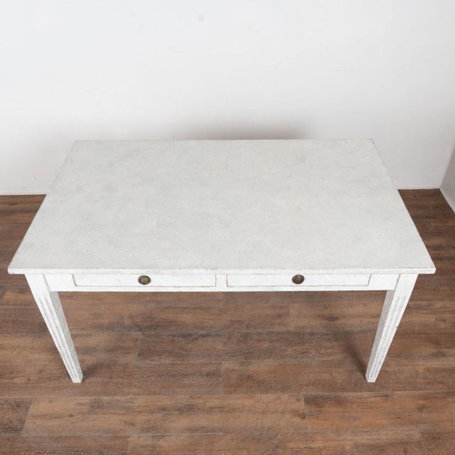 19th Century Swedish Gray Painted Two-Drawer Table or Writing Desk For Sale - Image 4 of 13