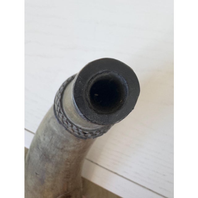 Antique July 1851 Scrimshaw Powder Horn 14" Engraved Sailing Boats, Hunting Dog & Rifle, Flying Birds Compass and Hearts Marked N.Newell For Sale - Image 4 of 10