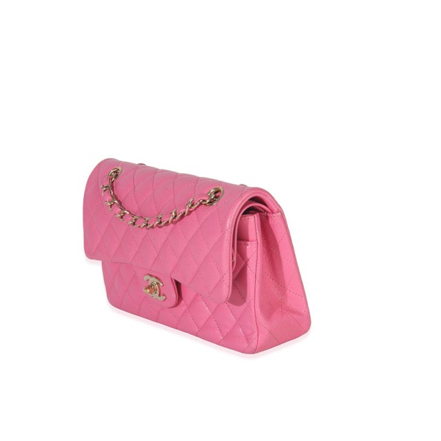 Traditional 22P Pink Quilted Caviar Small Classic Double Flap Bag For Sale - Image 3 of 10