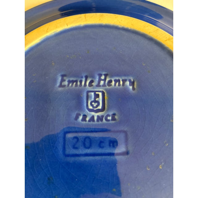 Ceramic Vintage Emile Henry France Cobalt Blue Ribbed Salad Plates, Set of 11 For Sale - Image 7 of 10