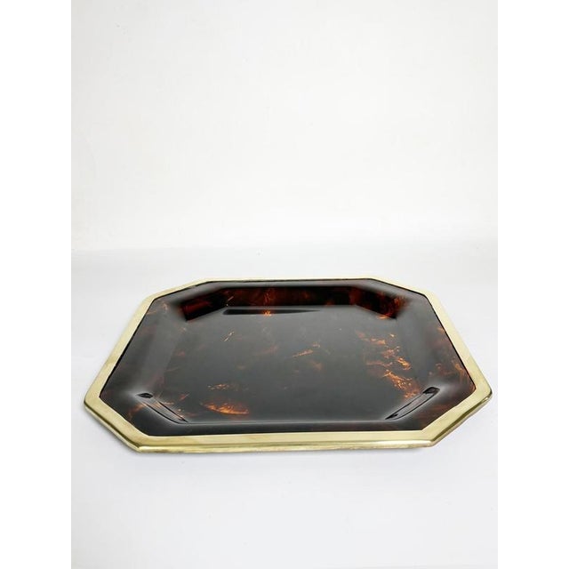 Brass and tortoiseshell resin serving tray, France, 1970s. An elegant octagonal serving tray made of tortoiseshell resin,...