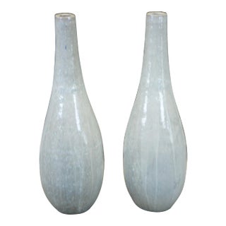 Modern Gray Ceramic Drip Glaze Floor Vases - a Pair For Sale