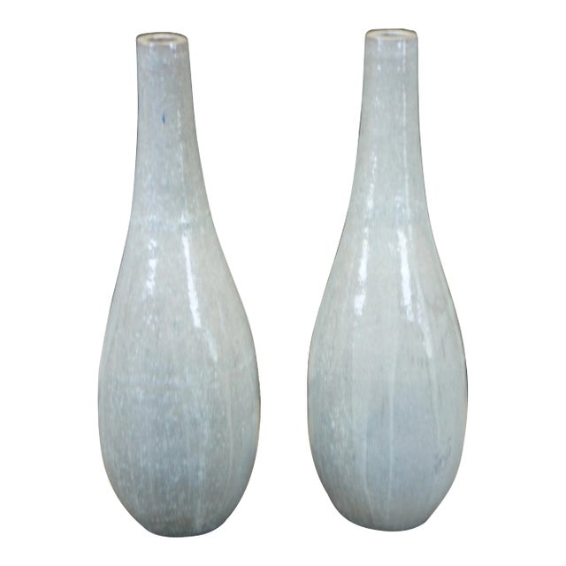 Modern Gray Ceramic Drip Glaze Floor Vases - a Pair For Sale