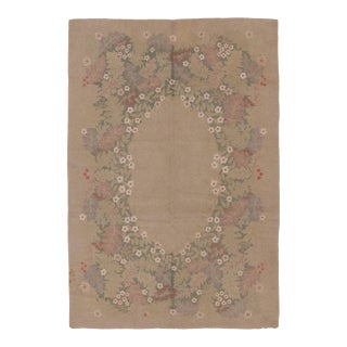 Antique 20th Century Hooked Rug in Taupe With Garden Wreath Design - Rug & Kilim For Sale