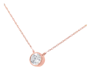 AGS Certified 10K Rose Gold 1/5 Cttw Bezel Set Round Diamond Solitaire 16-18" Adjustable Pendant Necklace (H-I Color, VS1-VS2 Clarity)