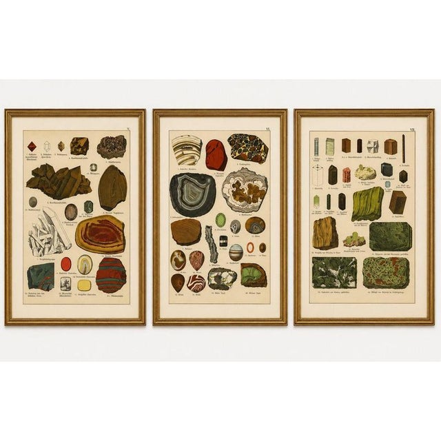 Set of three antique mineralogy chromolithographs, quartz, agate & tourmaline, 1888 description: a decorative set of three...