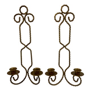 Vintage Gold Twisted Metal Candle Sconces - a Pair For Sale