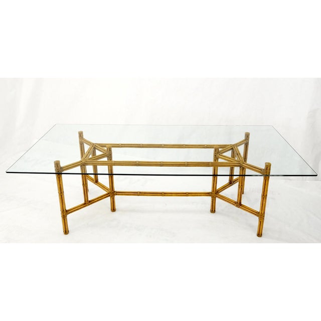 Mid 20th Century Large Bamboo & Leather Frame 3/4" Thick Glass Top Dining Conference Table For Sale - Image 10 of 18