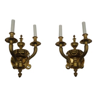 1960s Pair Brass French Regency Style Lighted Wall Sconces For Sale