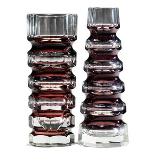 Ruby Red Block Vases from Ilm-Kristall, East Germany, 1970s, Set of 2 For Sale