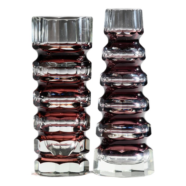 Ruby Red Block Vases from Ilm-Kristall, East Germany, 1970s, Set of 2 For Sale