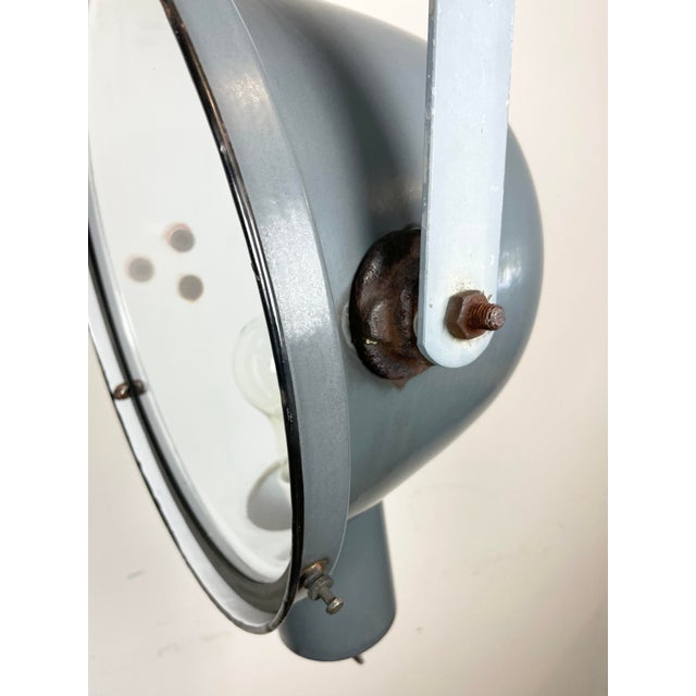 Industrial Grey Enamel Factory Spotlight Hanging Light with Glass Cover, 1950s For Sale - Image 13 of 18