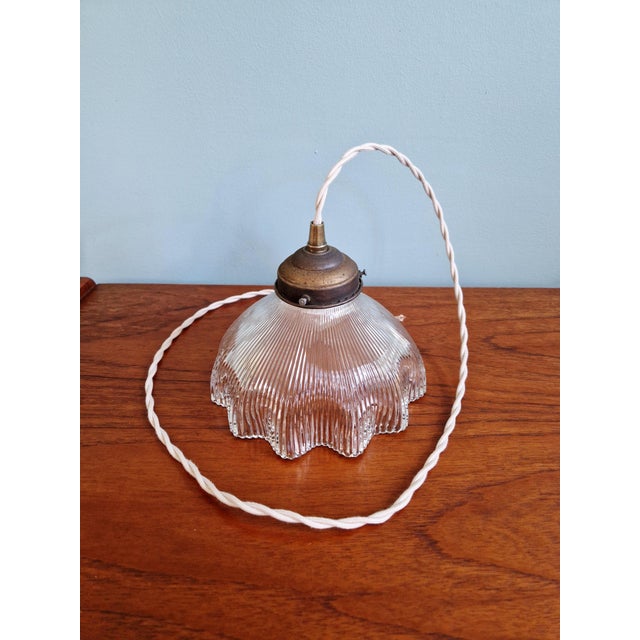 Holophane Pendant Light in Clear Grooved Glass, 1920s For Sale - Image 9 of 10