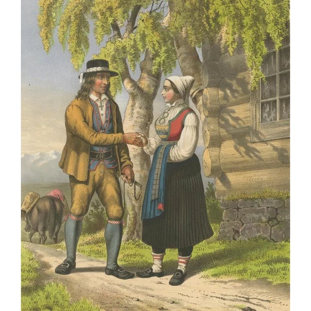 Johan Fredrik Eckersberg, Norwegian Folk Attire from Voss, 1860, Chromolithograph on Paper For Sale - Image 6 of 10