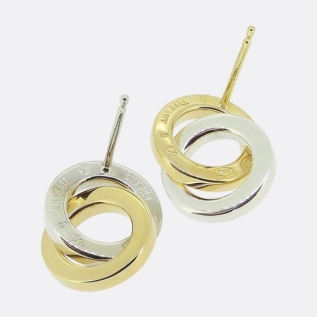 Tiffany and Co. Tiffany Co Double 18 Karat Yellow Gold and Silver Circle 0.70 Inch Long Earrings - 2 Pieces For Sale - Image 4 of 10