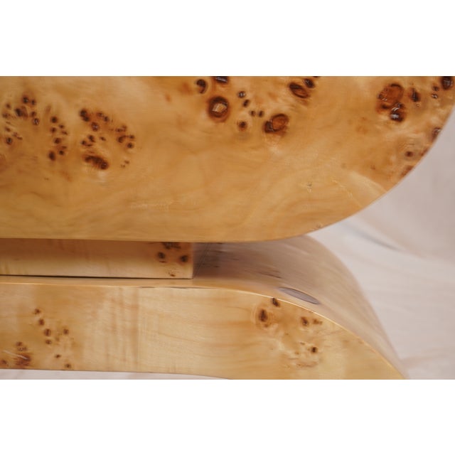 Linen Attributed Matthew Izzo Home Biggs Burlwood Stool With Linen Cushions, Pair Of For Sale - Image 8 of 8