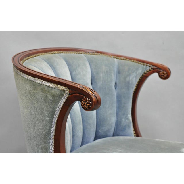 Mid 20th Century Vintage French Hollywood Regency Mahogany Saber Leg Parlor Lounge Chair - A Pair For Sale - Image 5 of 16