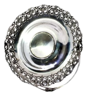 Fruit Bowl in Cut-Out Silver with Double Hinged Handle