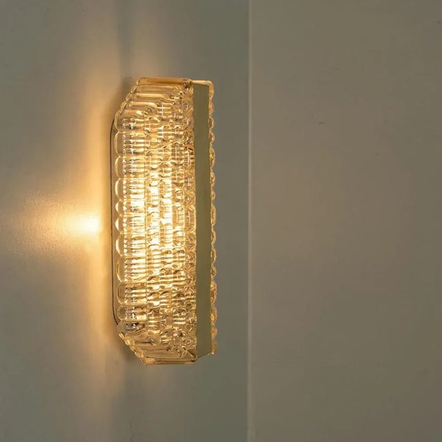 Textured Clear Glass Wall Lights attributed to Kaiser Leuchten, 1970s, Set of 2 For Sale - Image 4 of 12