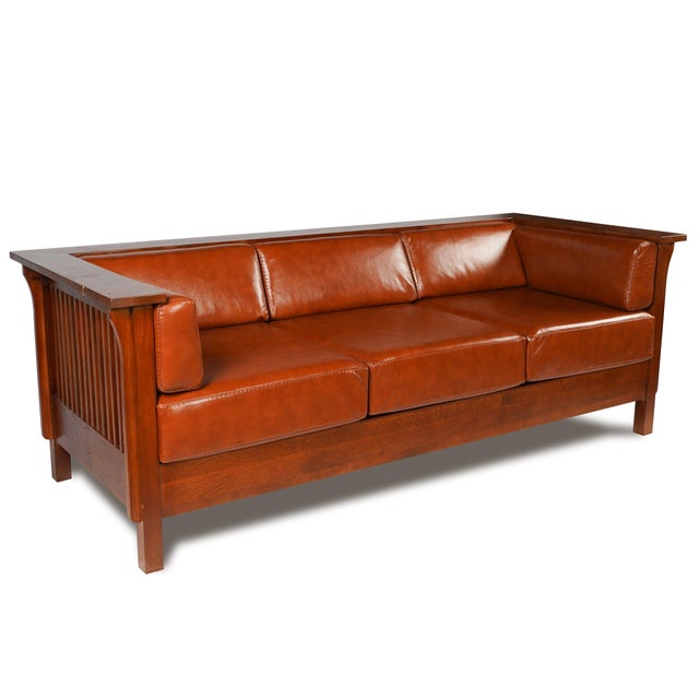 Animal Skin Mission / Craftsman Cubic Slat Side Sofa - Russet Brown Leather (Rb2) For Sale - Image 7 of 9