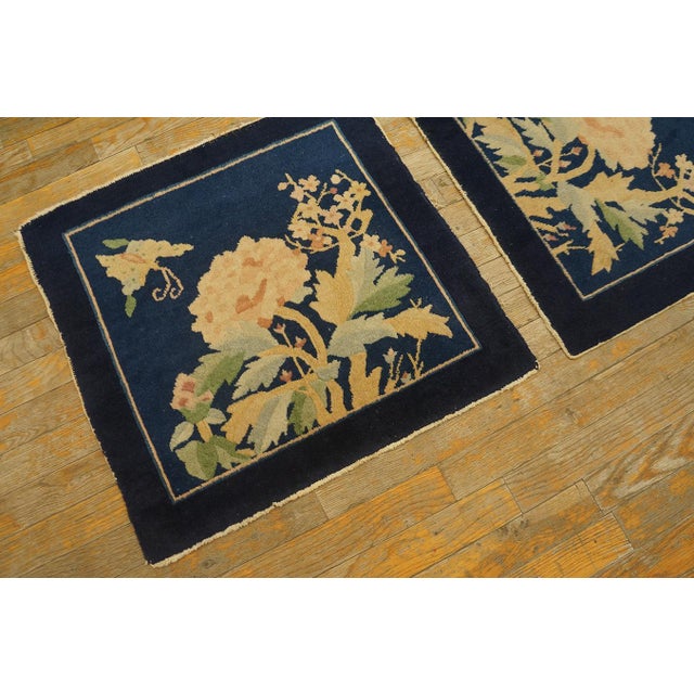 Antique Chinese Peking rug, size: 2' 0'' x2' 0''. Antique Peking Small Scatter Size Wool Black, Blue Navy Rug, Circa Date:...