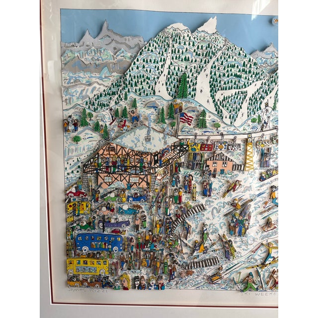 Vintage James Rizzi “Ski Weekend” 3d Layered Serigraph Art Signed & Numbered 23/150 For Sale In Aspen - Image 6 of 12