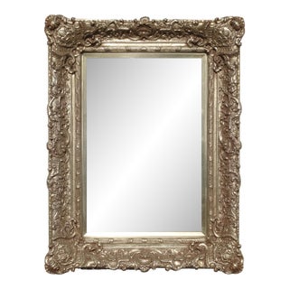 Large 51" Tall Vintage French Baroque Silver Ornate Wall Mantle Picture Frame For Sale