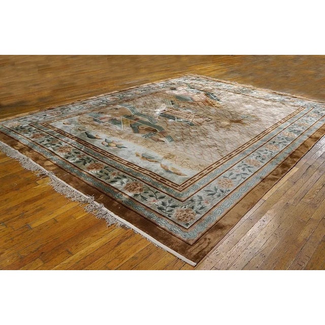 Chinese 1980s Vintage Scenic Pictorial Chinese Silk & Wool Hand Knotted Rug For Sale - Image 3 of 5