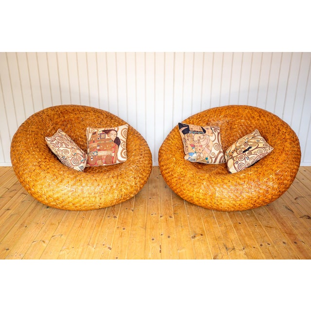 Sculptural French Mushroom Lounge Chairs in Rattan, 1970s, Set of 2 For Sale - Image 4 of 18