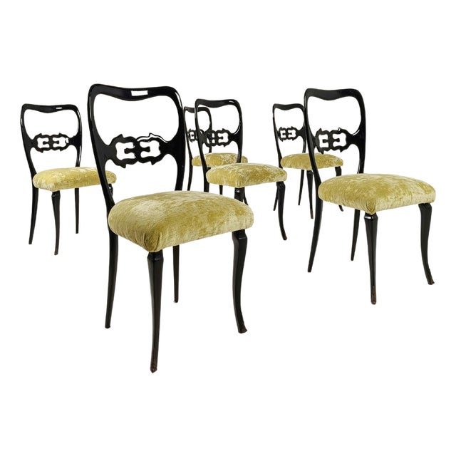 Mid-Century Italian Chinese Chippendale Style Lacquered Chairs, 1950s, Set of 6 For Sale