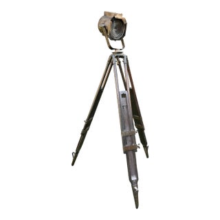 Vintage Industrial Military Tripod Spotlight Floor Lamp For Sale
