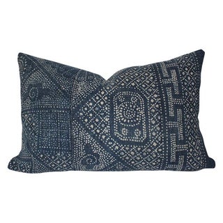 Vintage Indigo Batik Lumbar Pillow For Sale