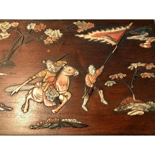 Brown 1900s Antique Chinese Inlaid Stone Camphor Wood Chest of Drawers For Sale - Image 8 of 12