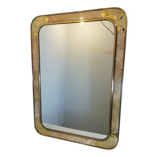 Vintage Mirror with Brass and Marble Frame, Italy, 1960s For Sale