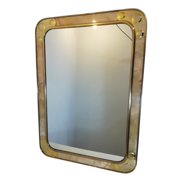Vintage Mirror with Brass and Marble Frame, Italy, 1960s For Sale