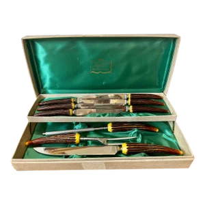 Vintage Crown Crest Sheffield England Faux Antler Handle Cutlery Cutlery