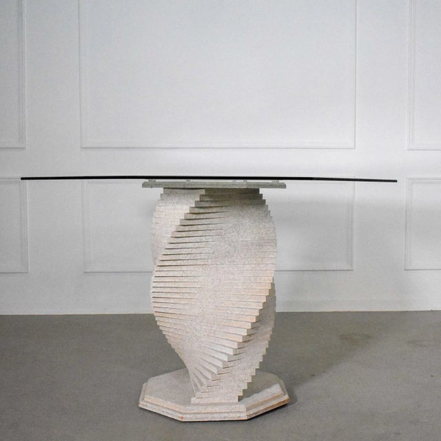 Modern Stacked Spiral Helix Faux Stone Textured Pedestal Entry Table ...